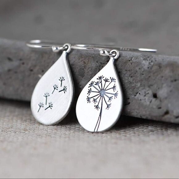 925 Sterling Silver Dandelion Dangle Drop Earrings - Picture 7 of 11